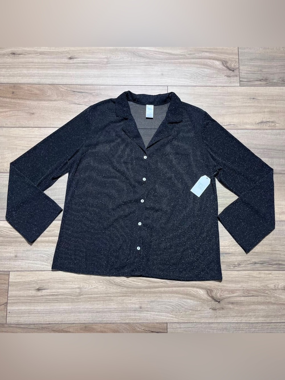 Time And Tru Womens Missy Shimmery Button Up Coverup Size XL (16-18) Black